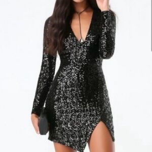 Bebe Black Sequin Long Sleeve Dress XS Sparkly Dress New Years Eve / Party